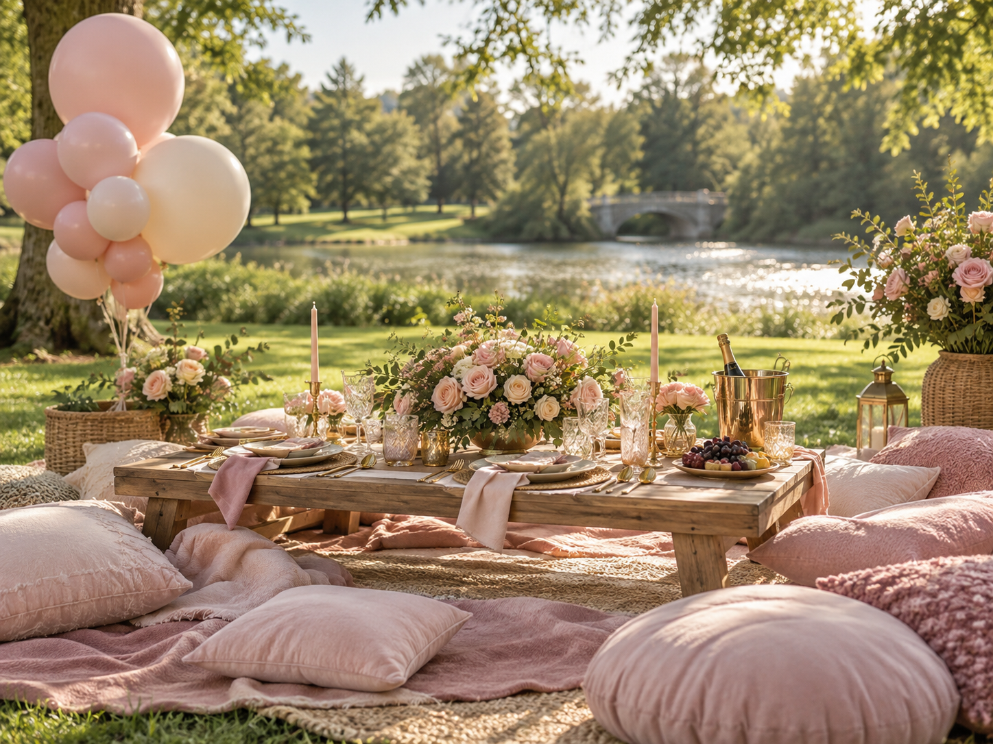 KI-generierte Dekorationsidee: Picknick in Rosa